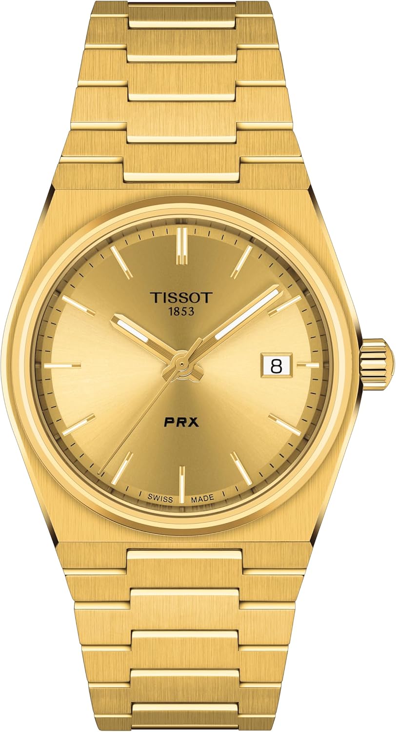 Tissot Mens Tissot PRX 316L Stainless Steel case with Yellow Gold PVD Coating Quartz Watch, Yellow, Stainless Steel, 12 (T1374103302100)