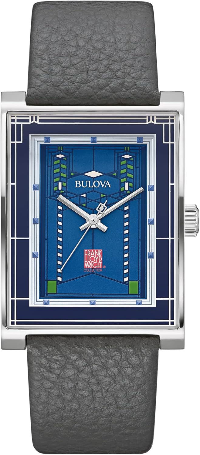 Bulova Frank Lloyd Wright Robie House Stainless Steel 3-Hand mens Quartz Watch, Gray Leather Strap Style: 96A287