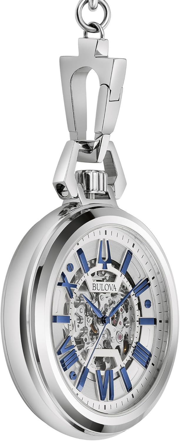 Bulova Men's Classic Sutton Automatic Pocket Watch, 3-Hand Stainless Steel Dial with Detachable Chain, Style:96A304