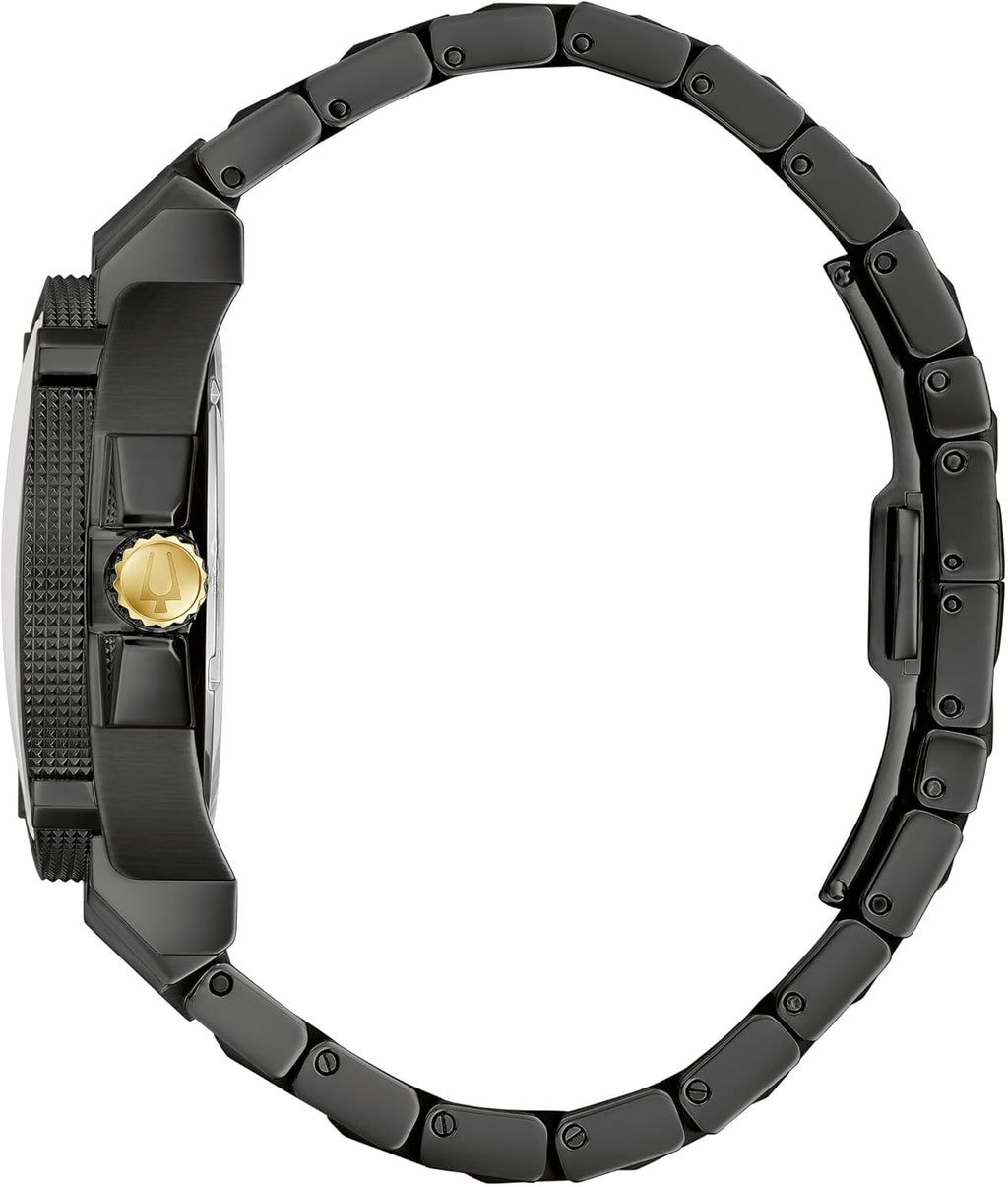 Bulova Men's Icon High Performance Quartz Black Ion Plated Stainless Steel Watch, 3-Hand, Chronograph, Curved, Black Dial, Sapphire Crystal Style: 98B408