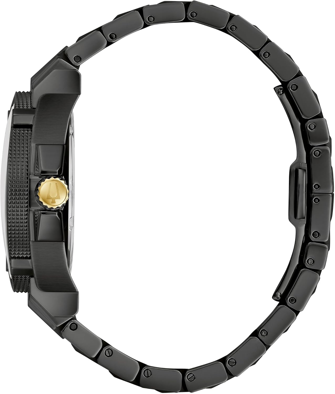 Bulova Men's Icon High Performance Quartz Black Ion Plated Stainless Steel Watch, 3-Hand, Chronograph, Curved, Black Dial, Sapphire Crystal Style: 98B408