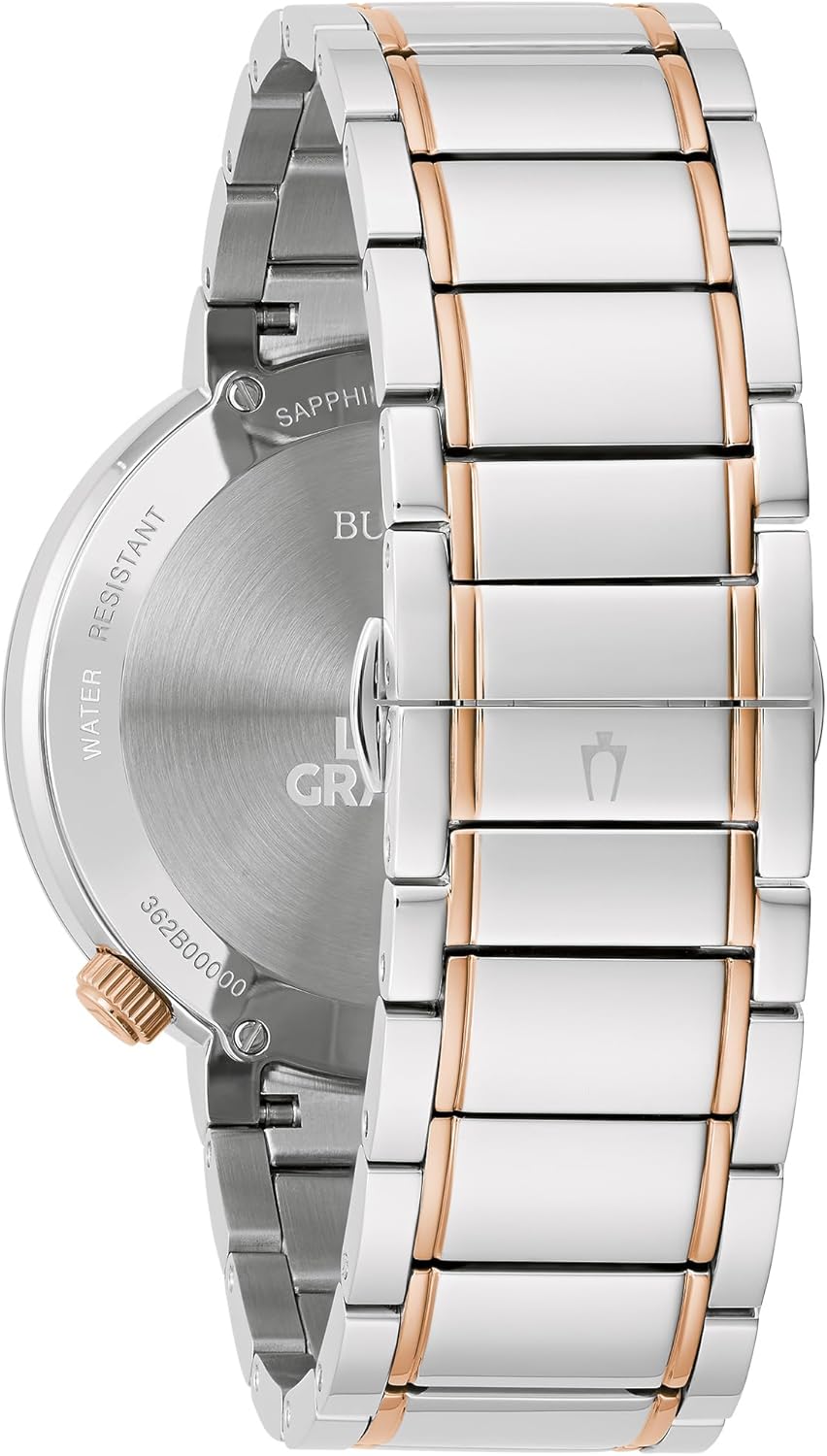 Bulova Latin Grammy Men's Modern Futuro Two Tone Rose Gold Stainless Steel Watch, Textured Grey Dial, 24 Hour Time (Model:98A309)
