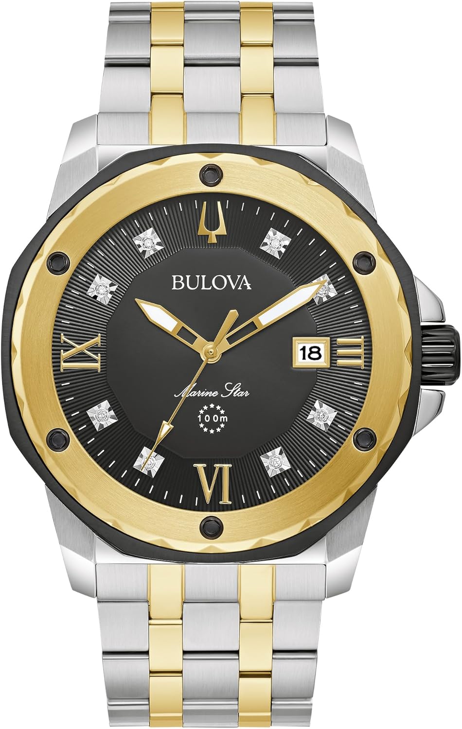 Bulova Men's Marine Star 'Series A' Two-Tone Stainless Steel Watch, Black Dial, 3 Hand Model: 98D175