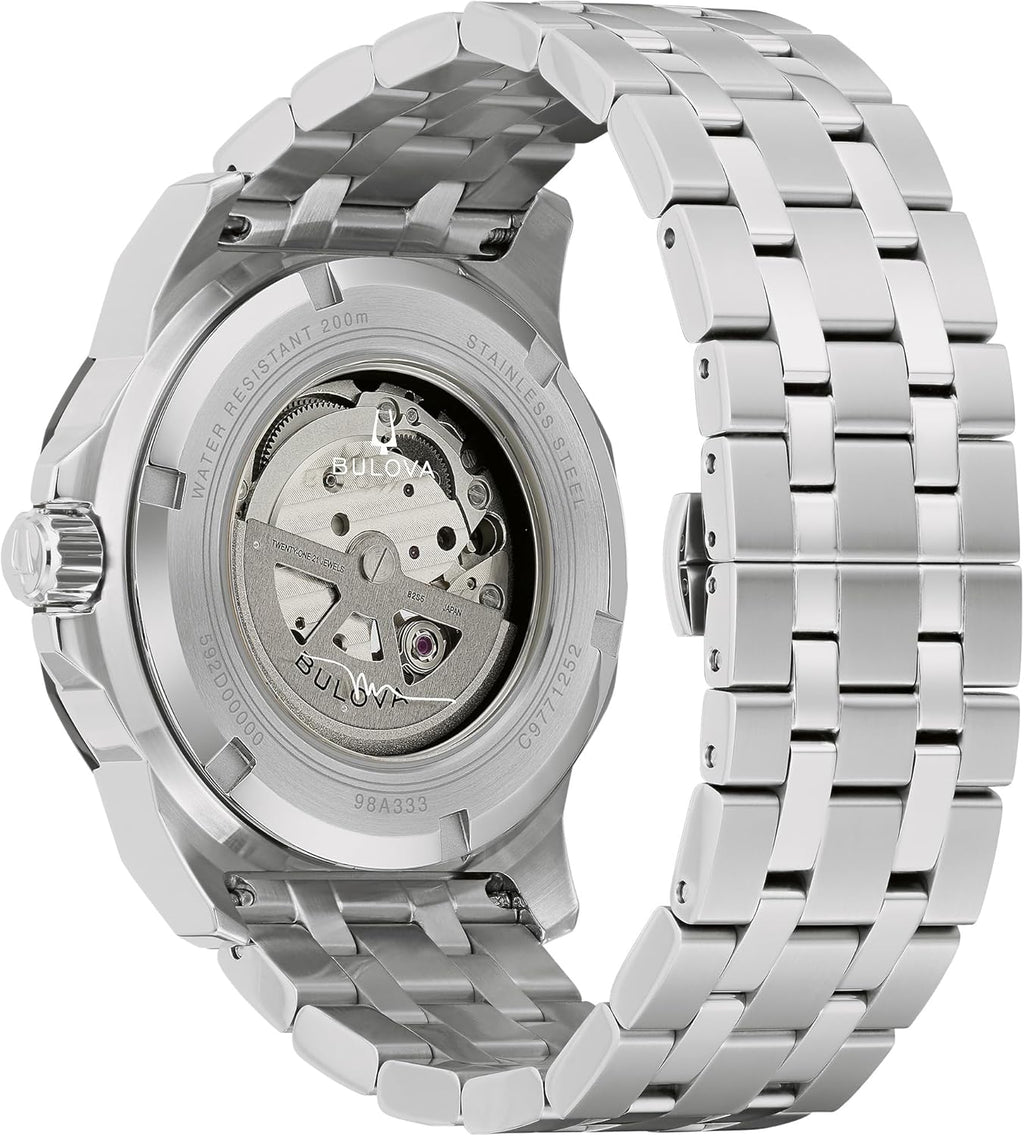 Bulova Men’s Automatic Marine Star Series A, Silver-Tone Stainless Steel Case with a 44mm Orange Heartbeat Dial (Style: 98A333)