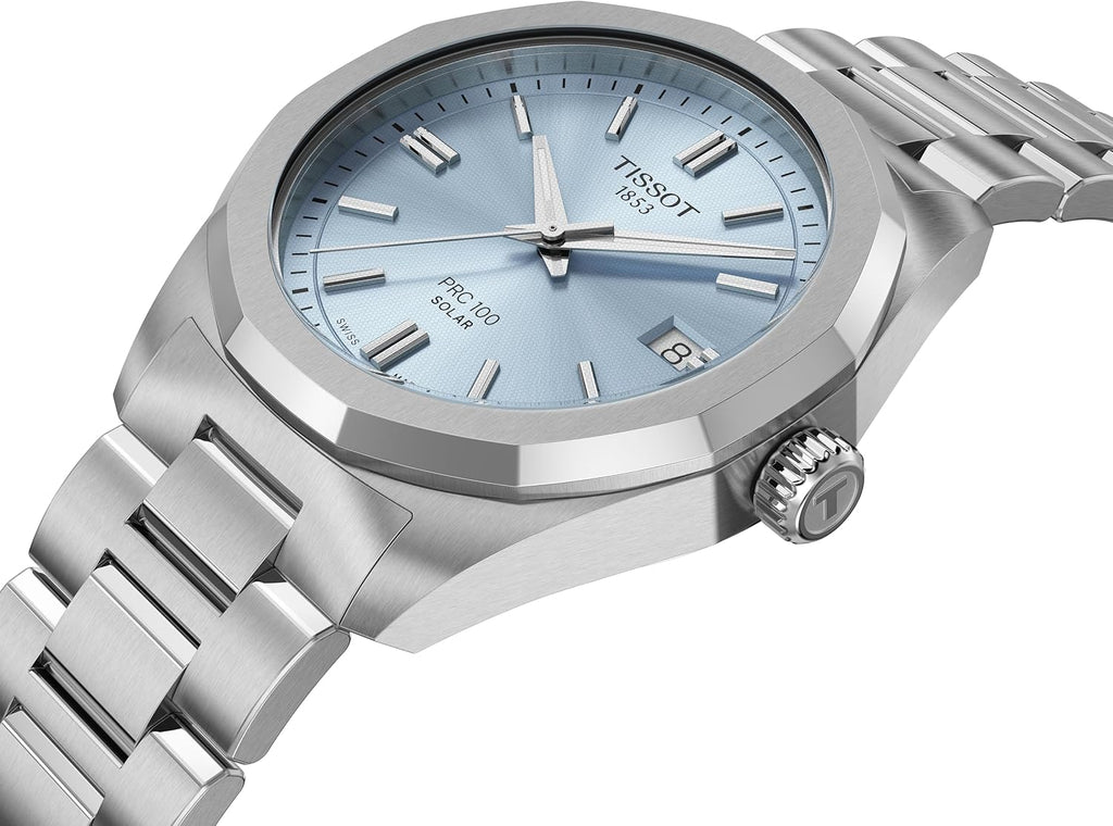 Tissot PRC 100 Solar, Blue DIal, 34mm Watch for Women, Stainless Steel Bracelet, Solar Quartz Movement, T1518221135100