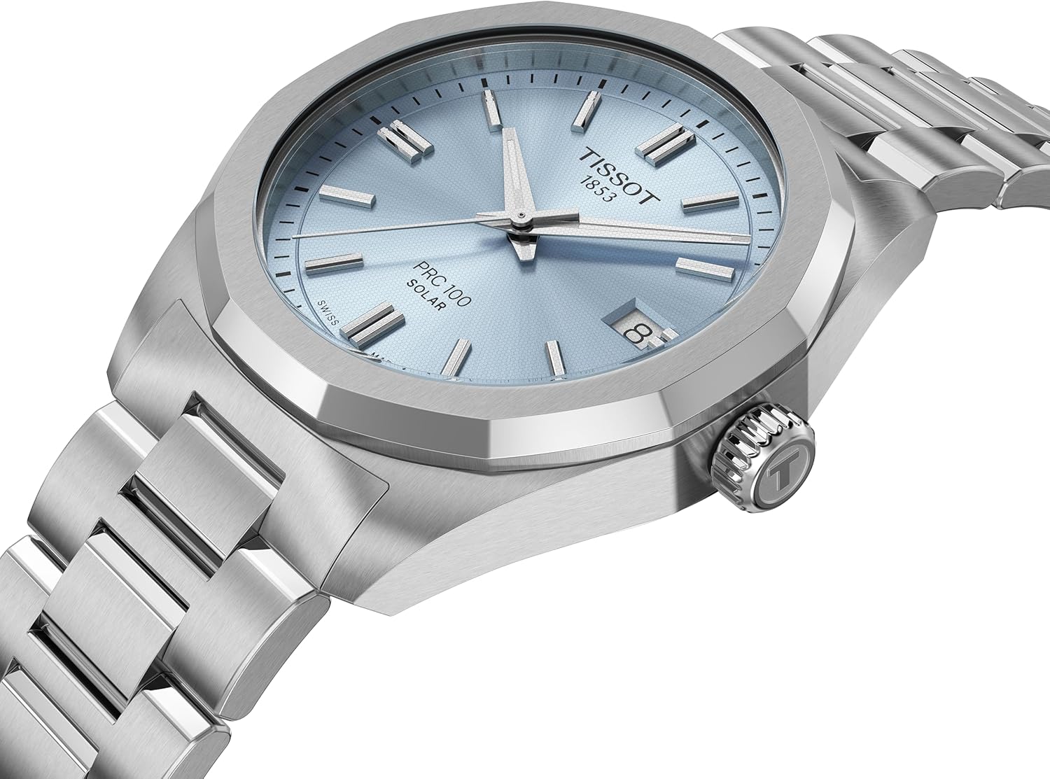 Tissot PRC 100 Solar, Blue DIal, 34mm Watch for Women, Stainless Steel Bracelet, Solar Quartz Movement, T1518221135100
