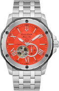 Bulova Men’s Automatic Marine Star Series A, Silver-Tone Stainless Steel Case with a 44mm Orange Heartbeat Dial (Style: 98A333)