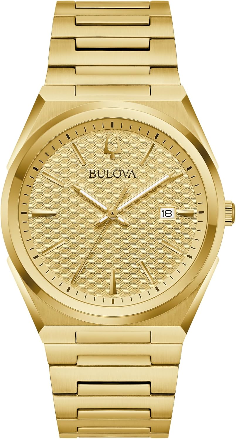 Bulova Mens Dress Classic Quartz Two Tone Stainless Steel Watch, Patterned Dial, 39mm