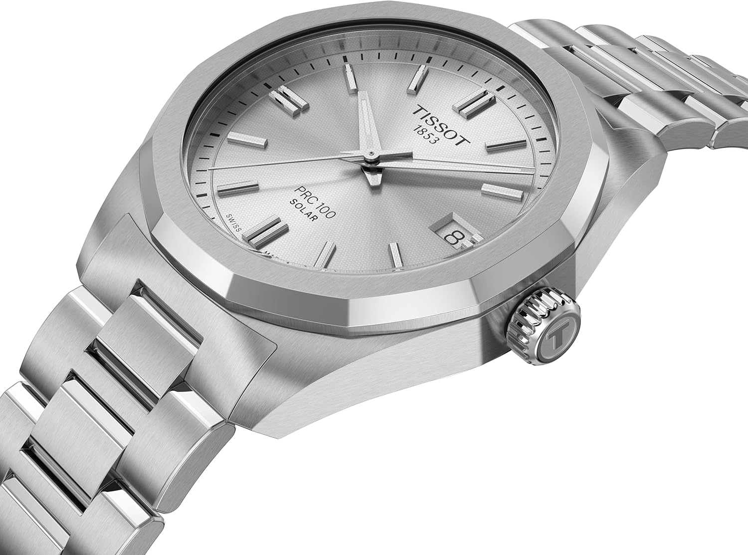 Tissot PRC 100 Solar, Silver Dial, 34mm Watch for Women, Stainless Steel Bracelet, Solar Quartz Movement, T1518221103100