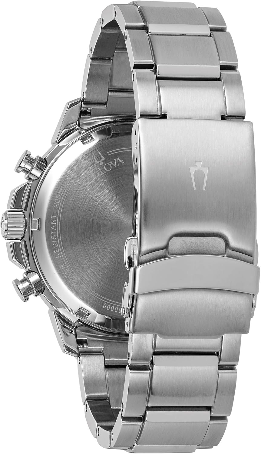 Bulova Men's Marine Star Series C Stainless Steel 6-Hand Chronograph Quartz Watch, Black Dial Style: 96B272