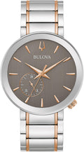Bulova Latin Grammy Men's Modern Futuro Two Tone Rose Gold Stainless Steel Watch, Textured Grey Dial, 24 Hour Time (Model:98A309)
