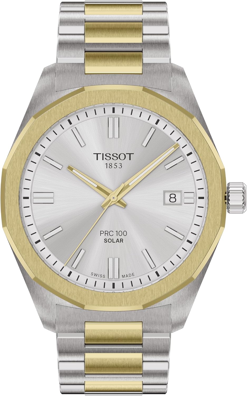 Tissot PRC 100 Solar 39mm, Swiss Solar Quartz Watch for Men, Stainless Steel Case, Silver Dial, T1514222203100