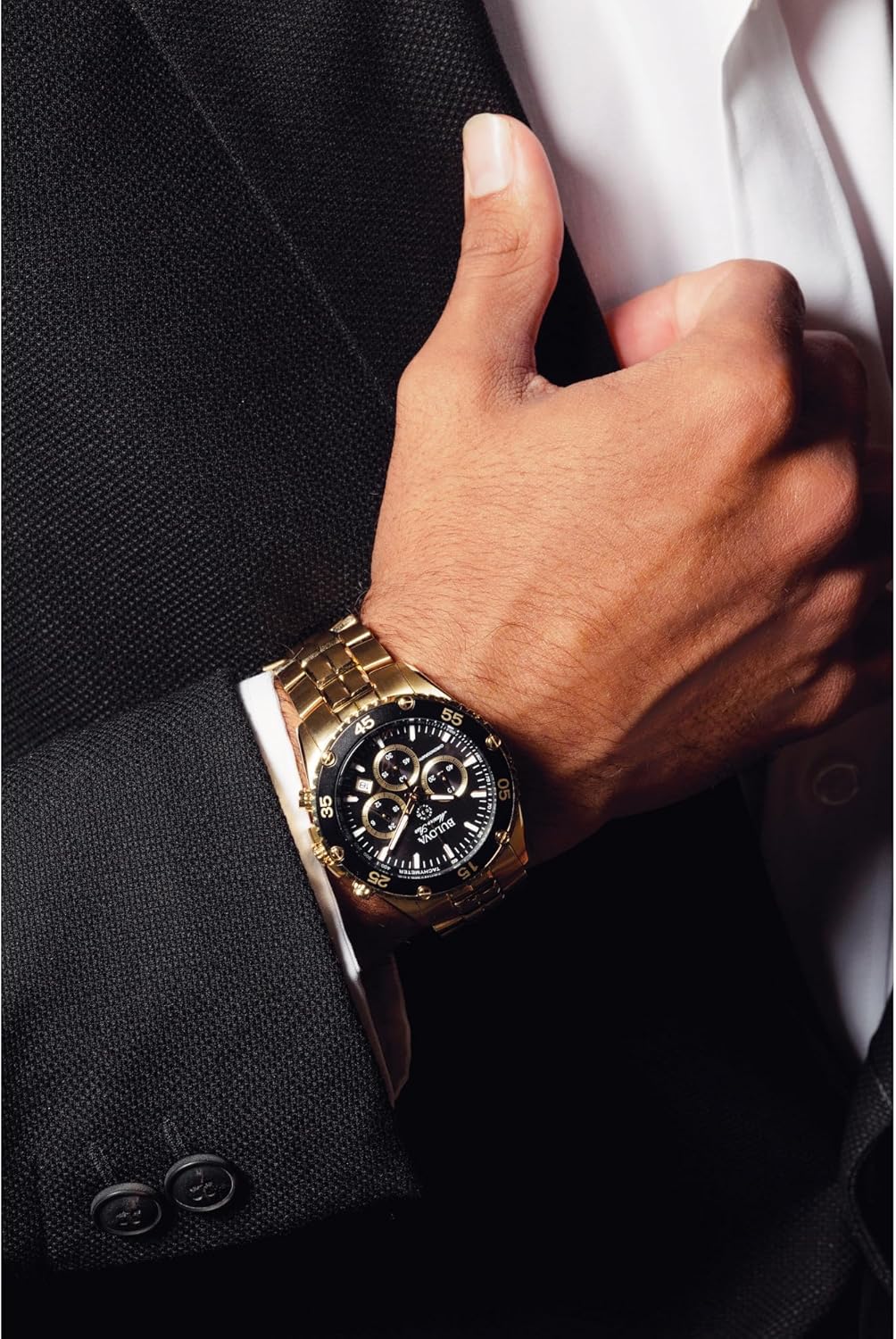 Bulova Men's Marine Star Gold Chronograph Stainless Steel Watch, Black Dial Style: 98B406