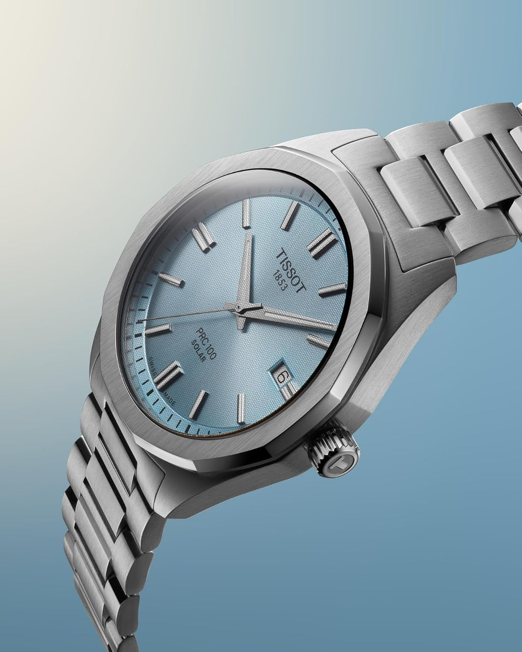 Tissot PRC 100 Solar 39mm, Swiss Solar Quartz Watch for Men, Stainless Steel Case, Blue Dial, T1514221135100