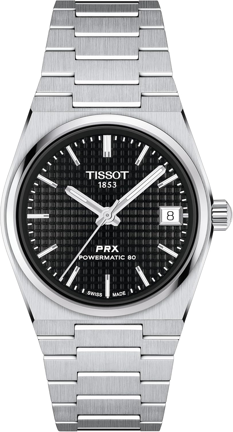 Tissot PRX Powermatic 80 35mm, Swiss Automatic Watch for Men & Women, Stainless Steel Case, Black Dial, T1372071105100