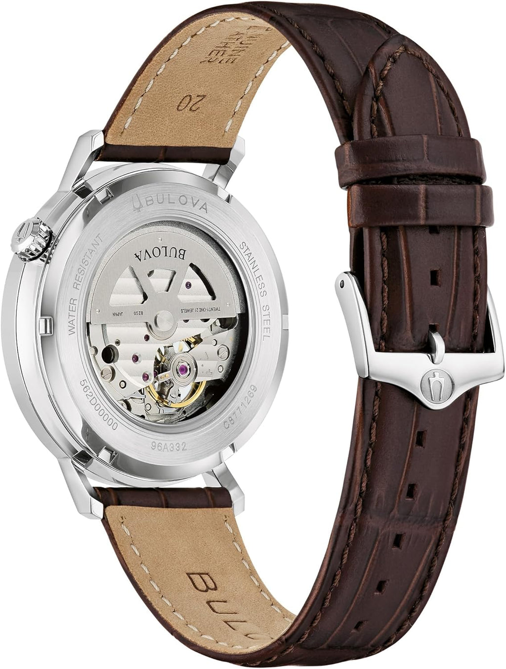 Bulova Men's Classic Aerojet 3-Hand Automatic Leather Strap Watch, Open Aperture, 40-Hour Power Reserve, Double Curved Mineral Crystal, 41mm
