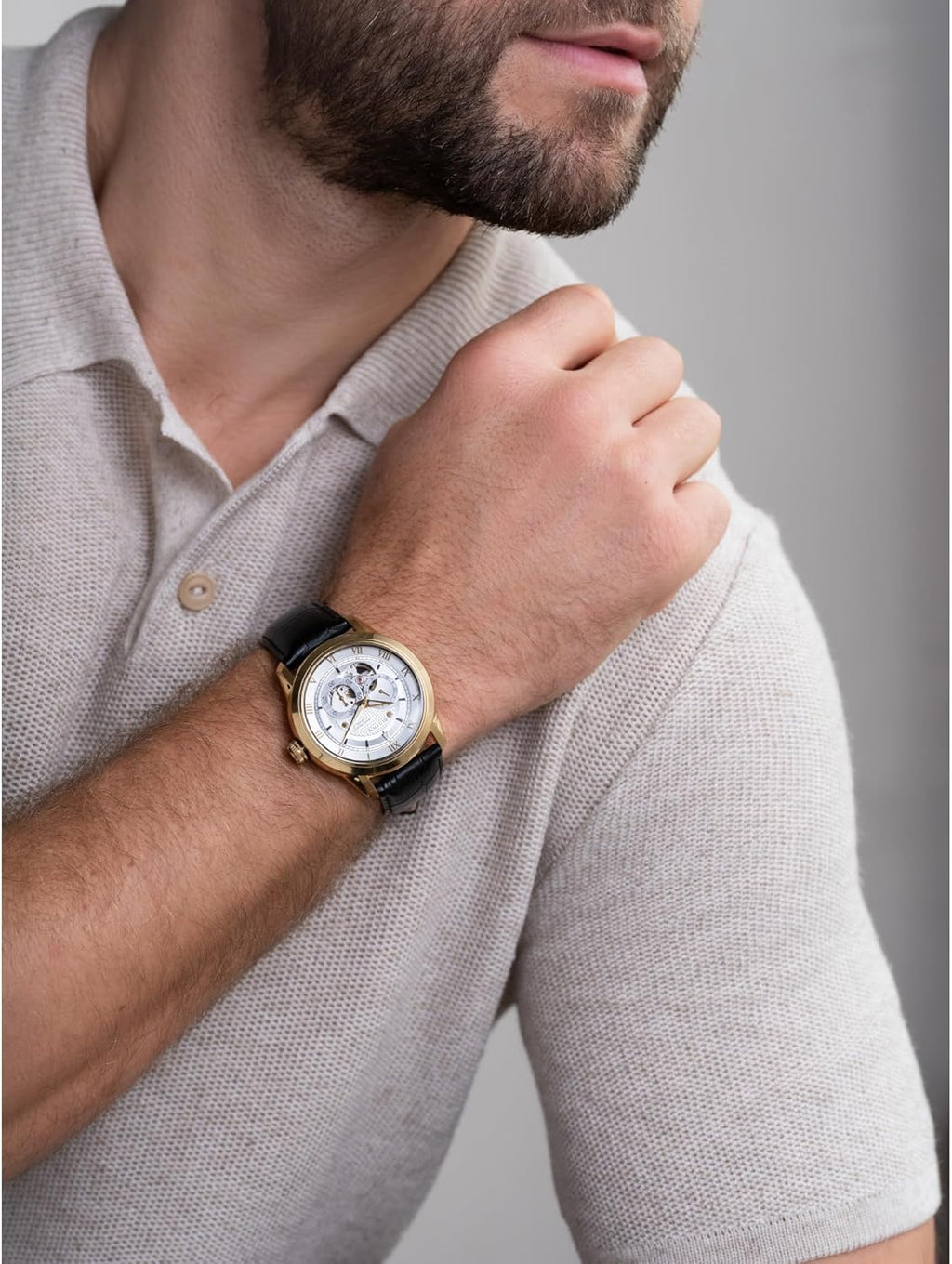 Bulova Men's Classic Sutton 4-Hand Automatic Watch, 24-Hour Sub Dial, Open Aperture, Self-Winding, Exhibition Caseback, Double Curved Mineral Crystal, Luminous Hands, 42mm