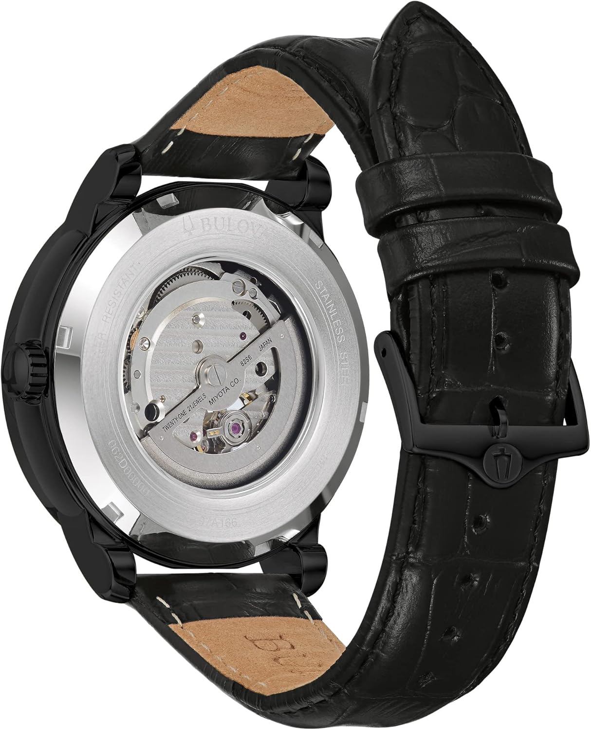 Bulova Men's Classic 3-Hand Automatic Leather Strap Watch, 21-Jewels, Hack Feature, Luminous Hands and Markers,Open Aperture and Exhibition Case Back