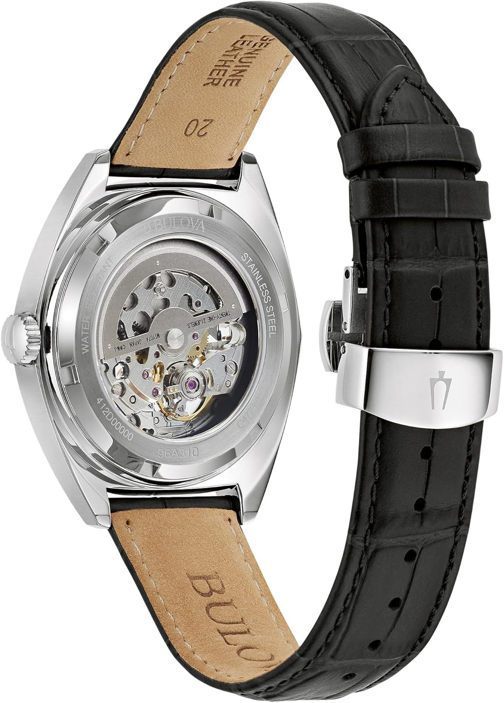 Bulova Men's Automatic Dress Classic Surveyor Watch, Black Leather Strap, Full Skeleton Dial, 42 Hour Power Reserve, 41mm