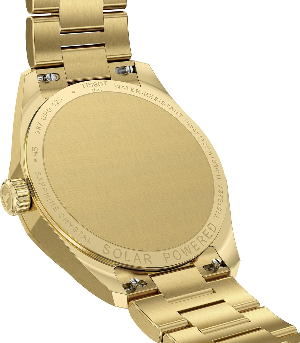 Tissot PRC 100 Solar, Gold PVD Dial, 34mm Watch for Women, Stainless Steel with Gold PVD Bracelet, Solar Quartz Movement, T1518223302100