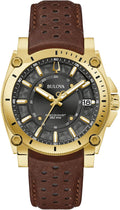 Bulova Men's Icon High Precisionist Quartz Gold Tone Stainless Steel Case 3-Hand Watch, Leather Brown Strap, Black Dial Style:97B216