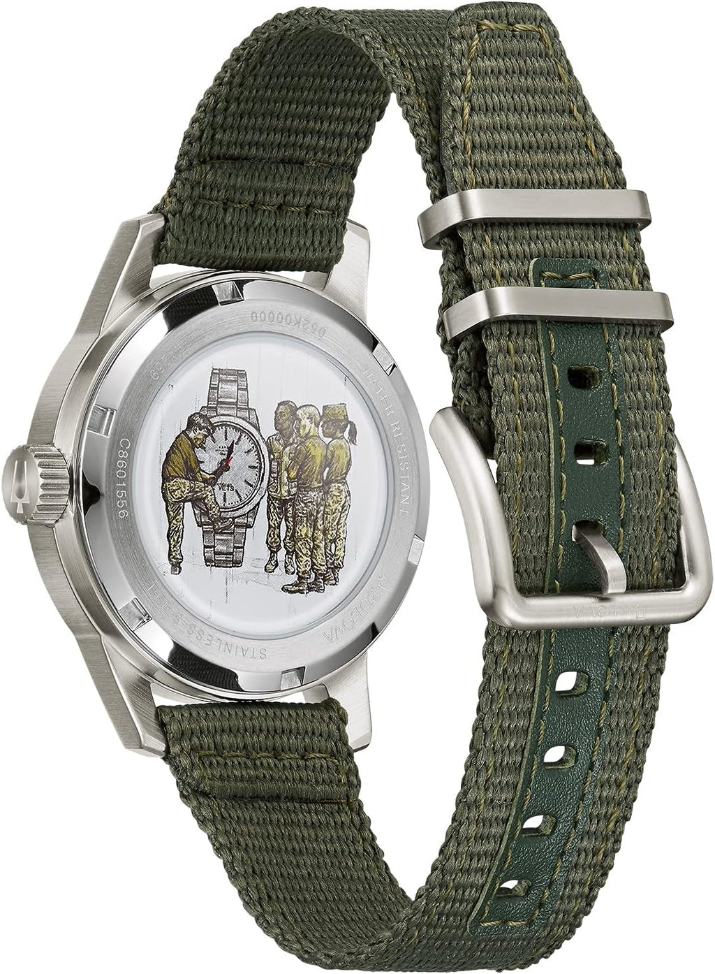 Bulova Men's Military Heritage Hack Veteran's Watchmaking Initiative Watch in Stainless Steel with 3-Hand Automatic, Green NATO Strap Style: 96A259