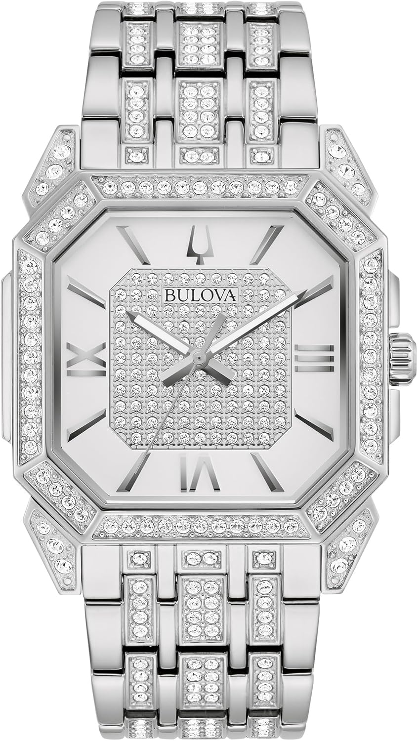 Bulova Men's Crystal Octava Silver Stainless Steel Watch; Octagon Shape Dial, 3 Hand Style: 96A285