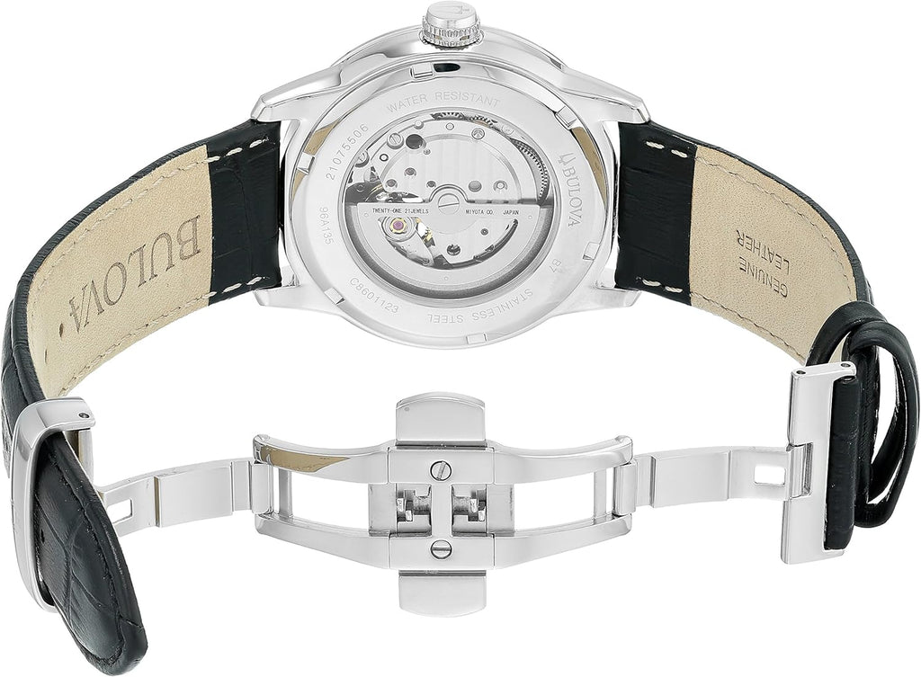 Bulova Men's Classic Sutton 4-Hand Automatic Watch, 24-Hour Sub Dial, Open Aperture, Self-Winding, Exhibition Caseback, Double Curved Mineral Crystal, Luminous Hands, 42mm