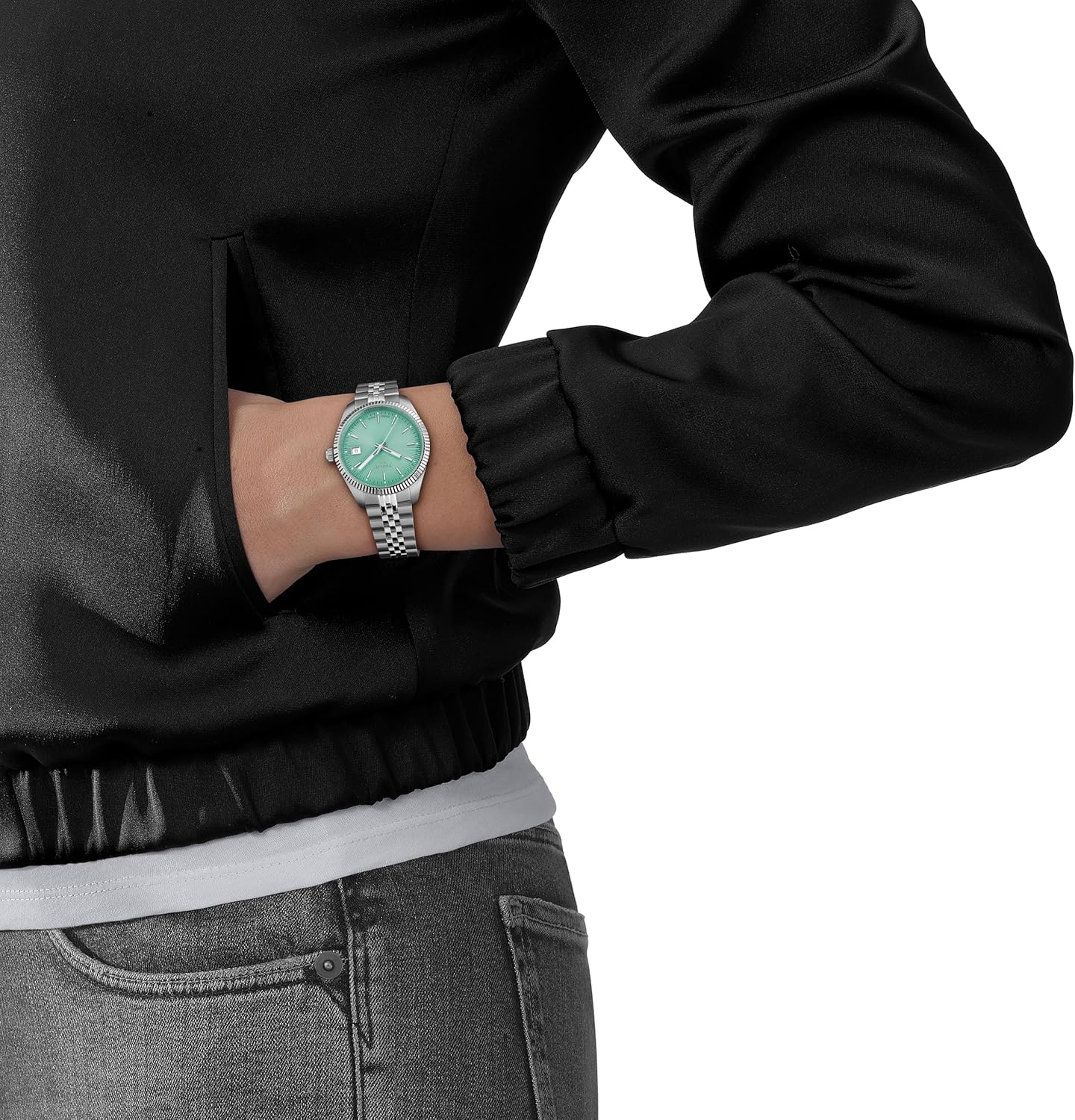 Tissot Ballade, Swiss Quartz Watch for Women, 34 mm, Stainless Steel Case and Bracelet, Mint Green Dial, T1562101109100