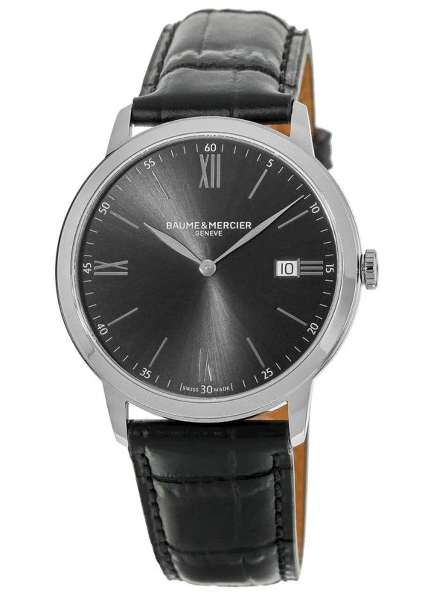 Baume & Mercier Classima Quartz Grey Dial Black Leather Strap Reloj de hombre
