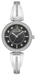 Bulova Crystal Black Mother of Pearl Dial Steel Reloj de mujer