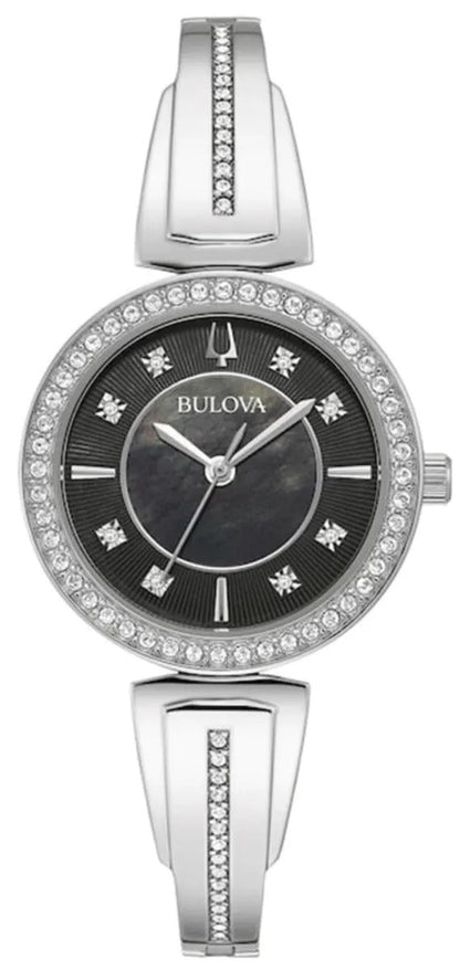 Bulova Crystal Black Mother of Pearl Dial Steel Reloj de mujer