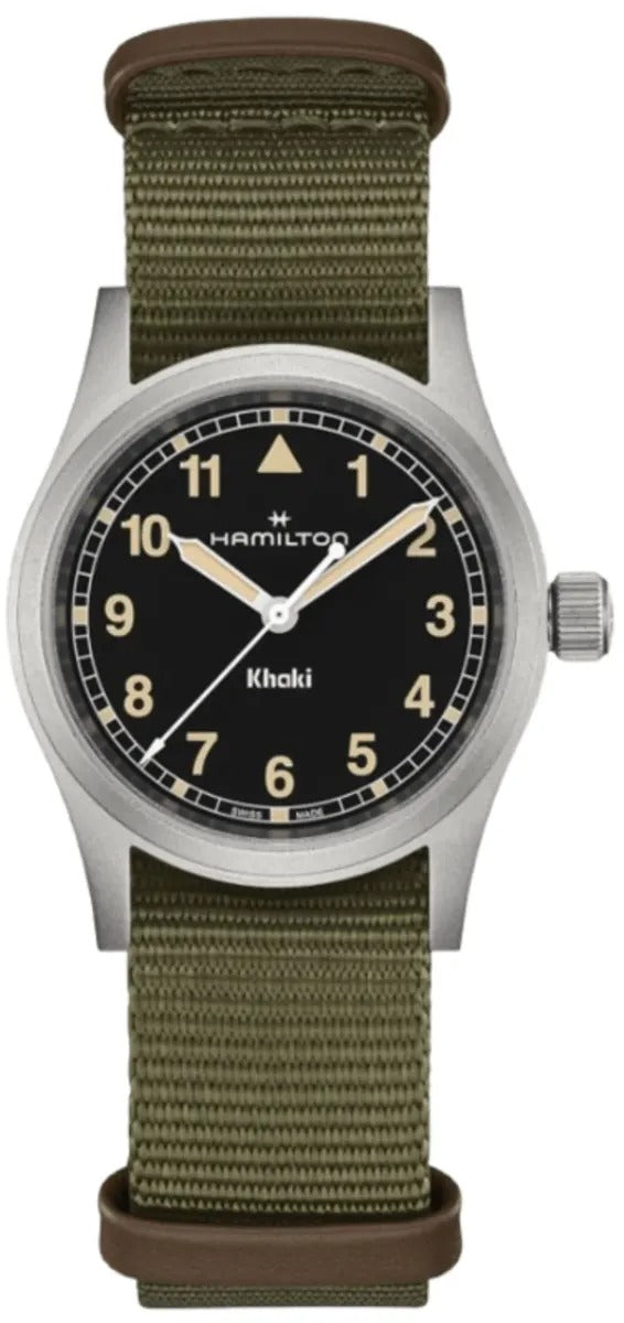 Hamilton Khaki Field Quartz 33mm Black Dial Green Fabric Strap Reloj de mujer