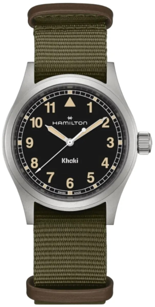 Hamilton Khaki Field Quartz Black Dial Green Fabric Strap Reloj de hombre