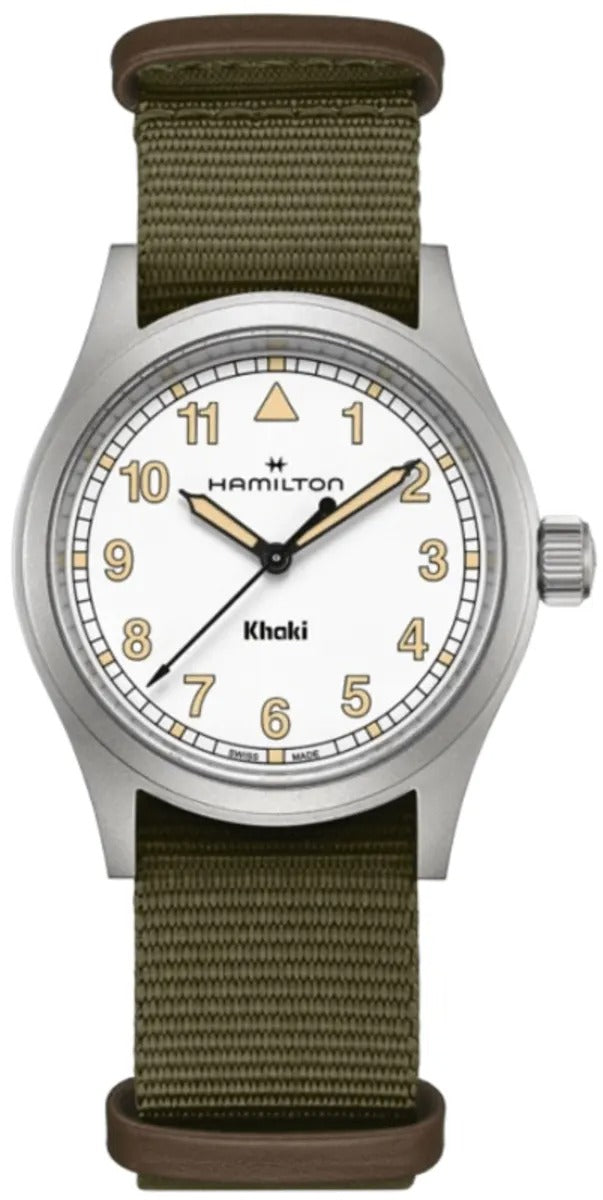 Hamilton Khaki Field Quartz White Dial Green Fabric Strap Reloj de hombre