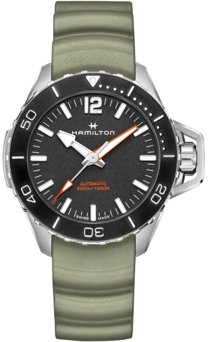 Hamilton Khaki Navy Frogman Automatic 46mm Black Dial Green Rubber Strap Reloj de hombre