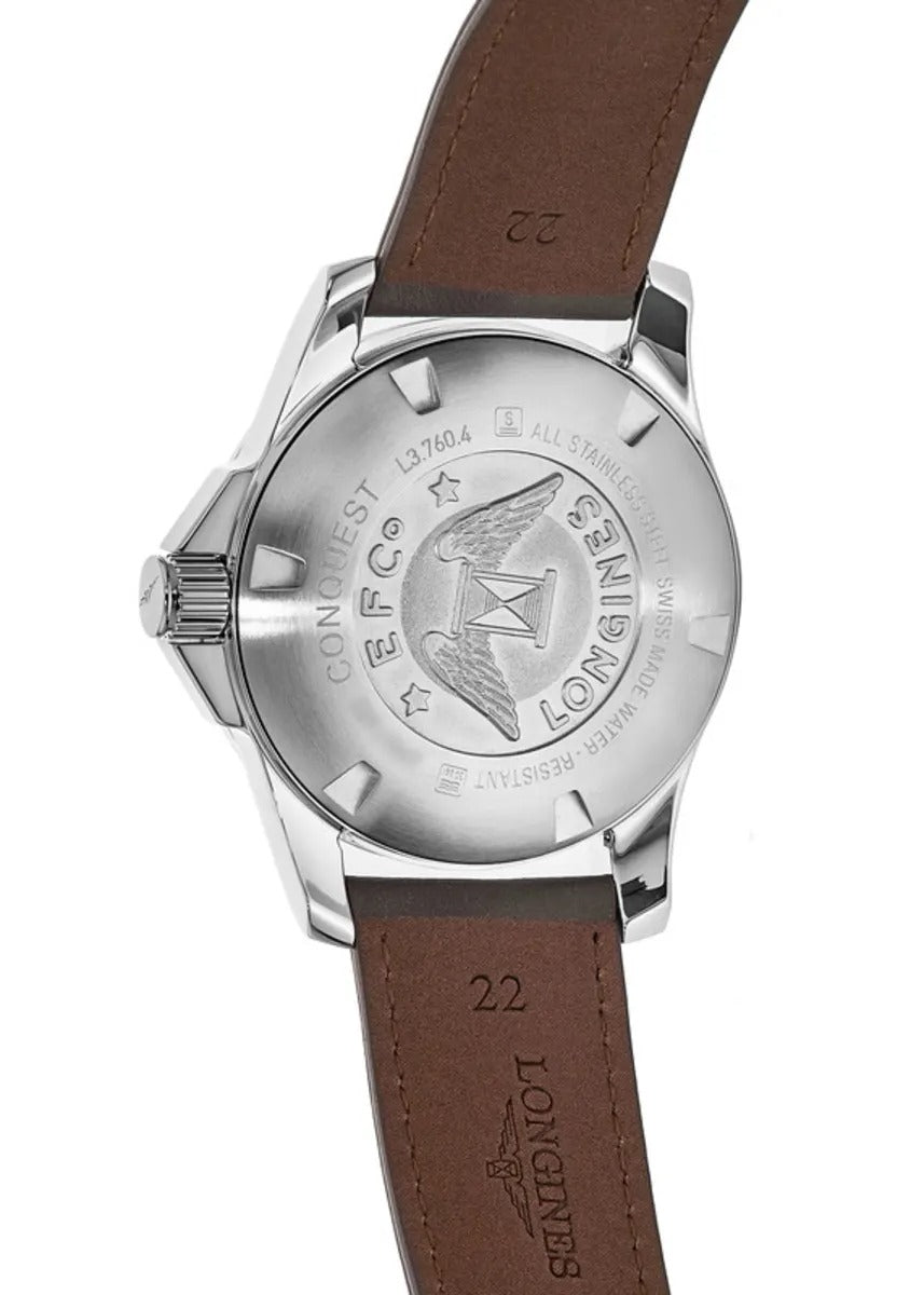 Longines Conquest 43 Silver Dial Brown Leather Strap