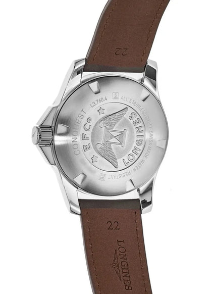 Longines Conquest 43 Silver Dial Brown Leather Strap