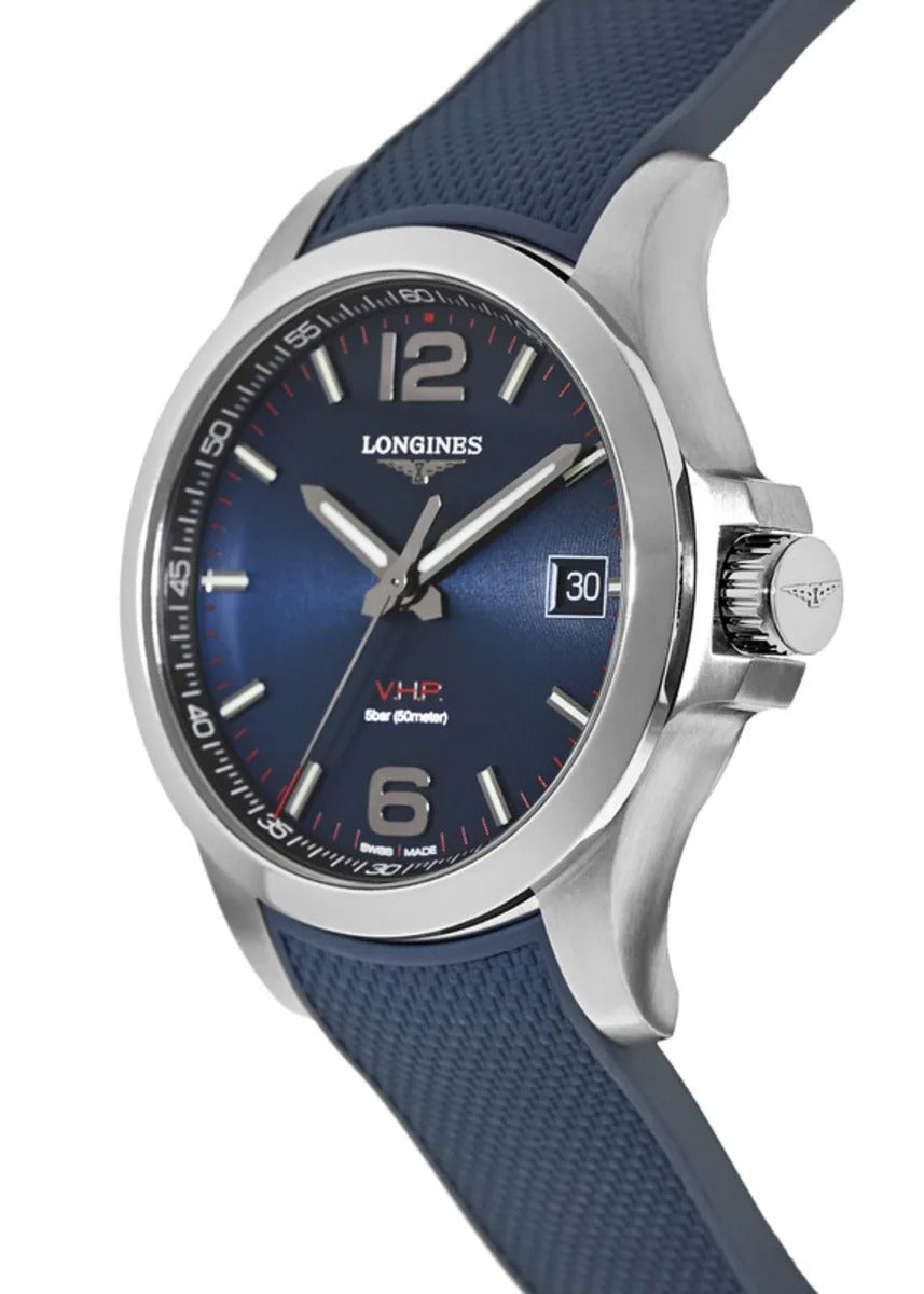 Longines Conquest V.H.P. 41mm Blue Dial Rubber Strap