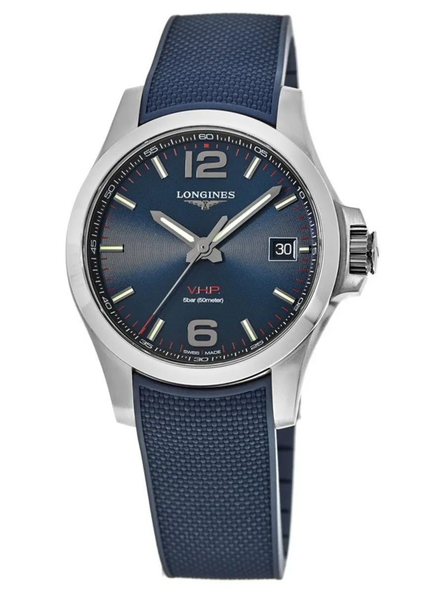 Longines Conquest V.H.P. 41mm Blue Dial Rubber Strap Reloj de hombre