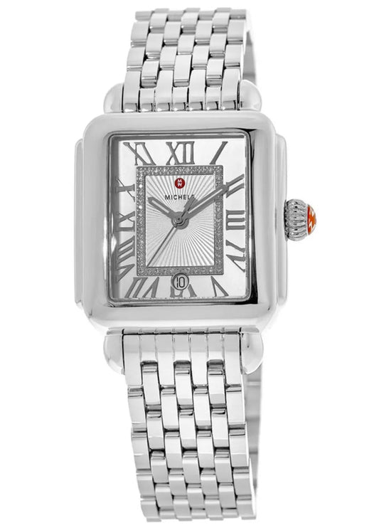 Michele Deco Madison Diamond Silver Sunray Diamond Dial Reloj de mujer