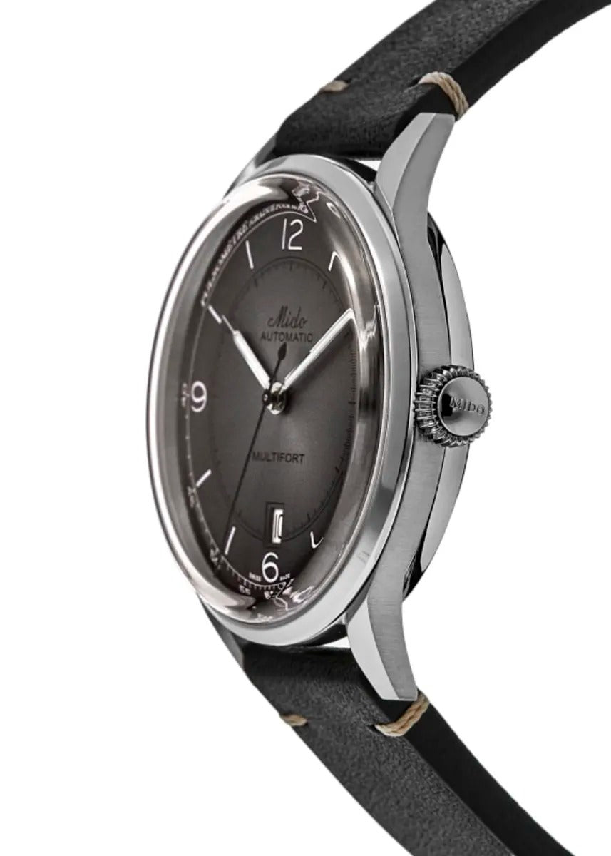 Mido Multifort Patrimony Grey Dial Leather Strap