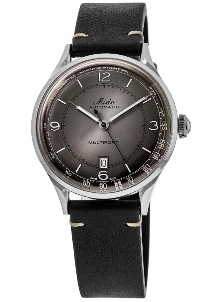 Mido Multifort Patrimony Grey Dial Leather Strap Reloj de hombre