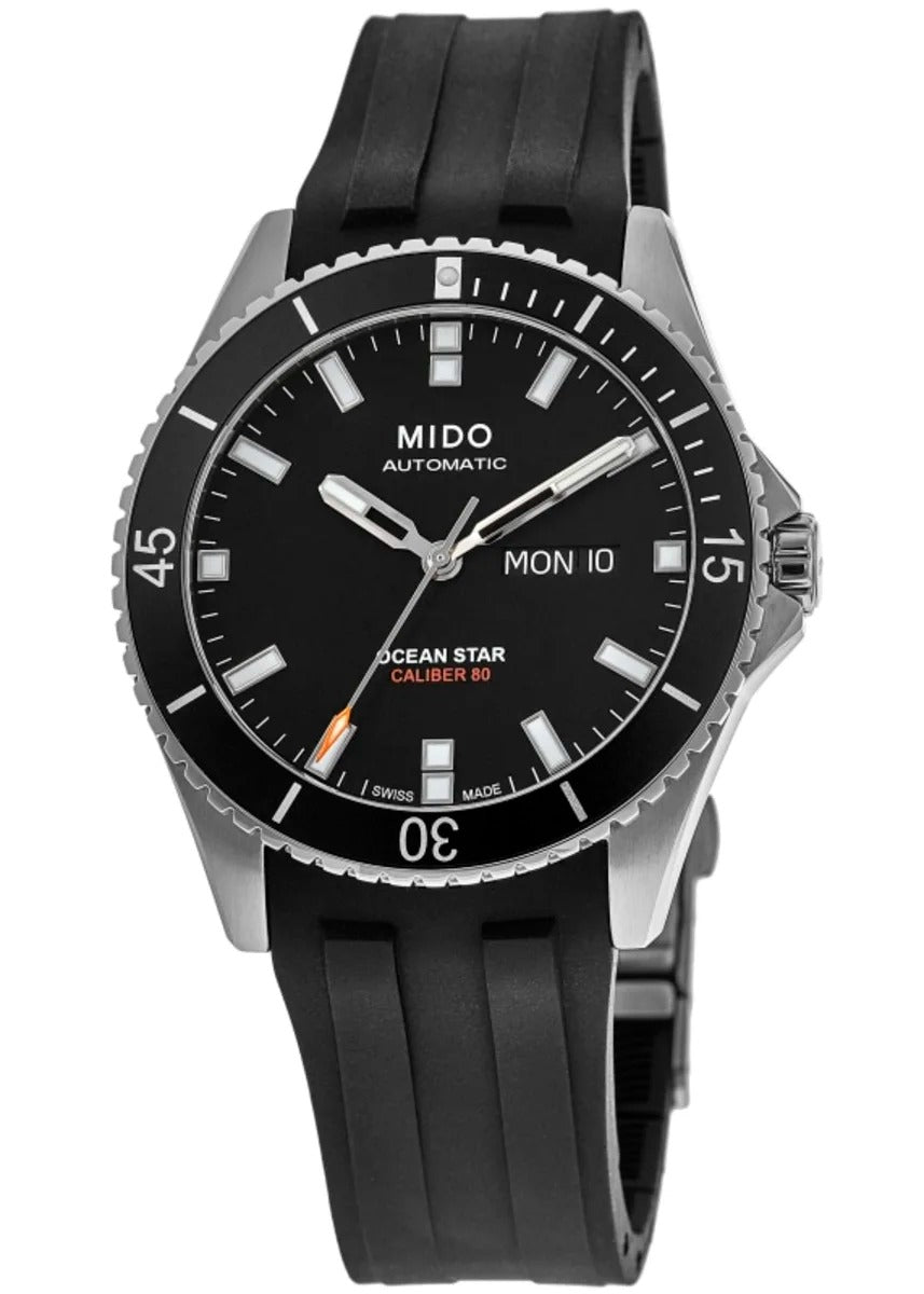 Mido Ocean Star 200 Black Dial Rubber Strap Reloj de hombre
