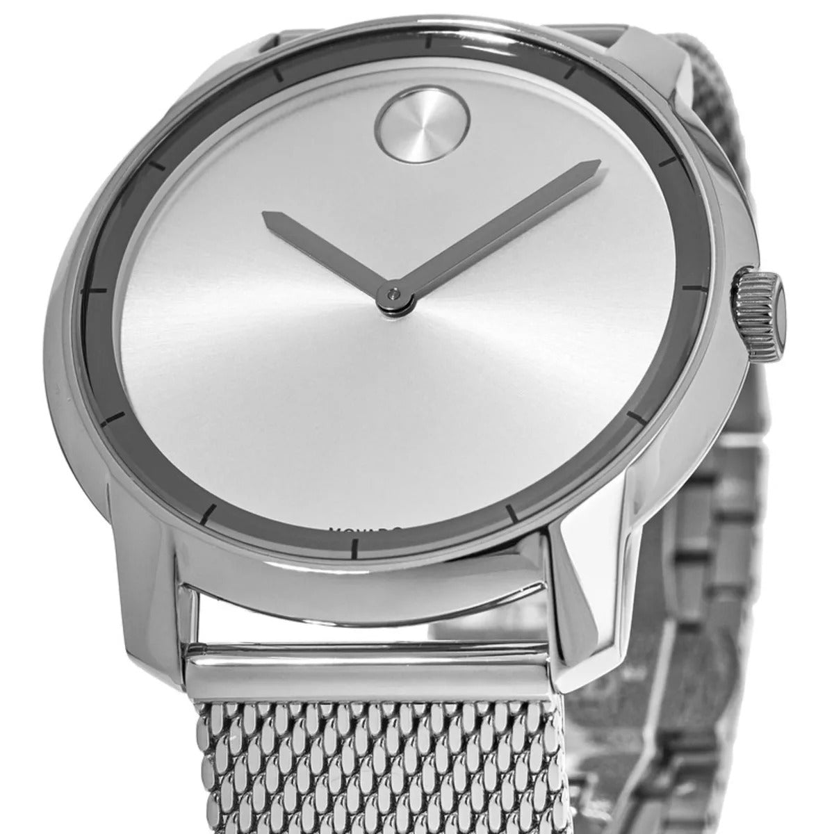 Movado Bold Silver Sunray Mesh Bracelet 44mm