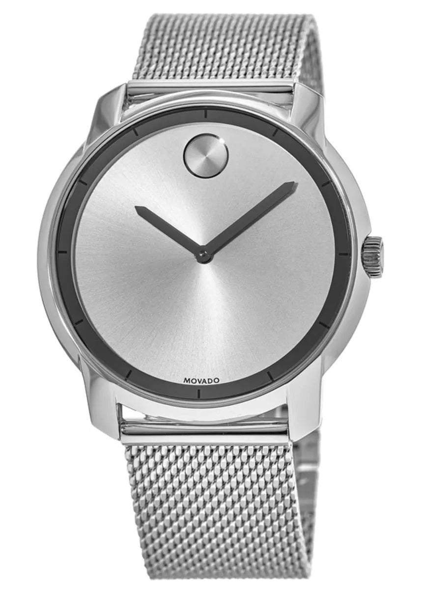 Movado Bold Silver Sunray Mesh Bracelet 44mm Reloj de hombre