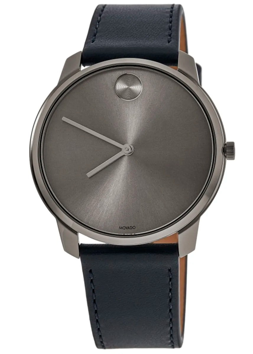 Movado Bold Thin Grey Dial Blue Leather Strap Reloj de hombre