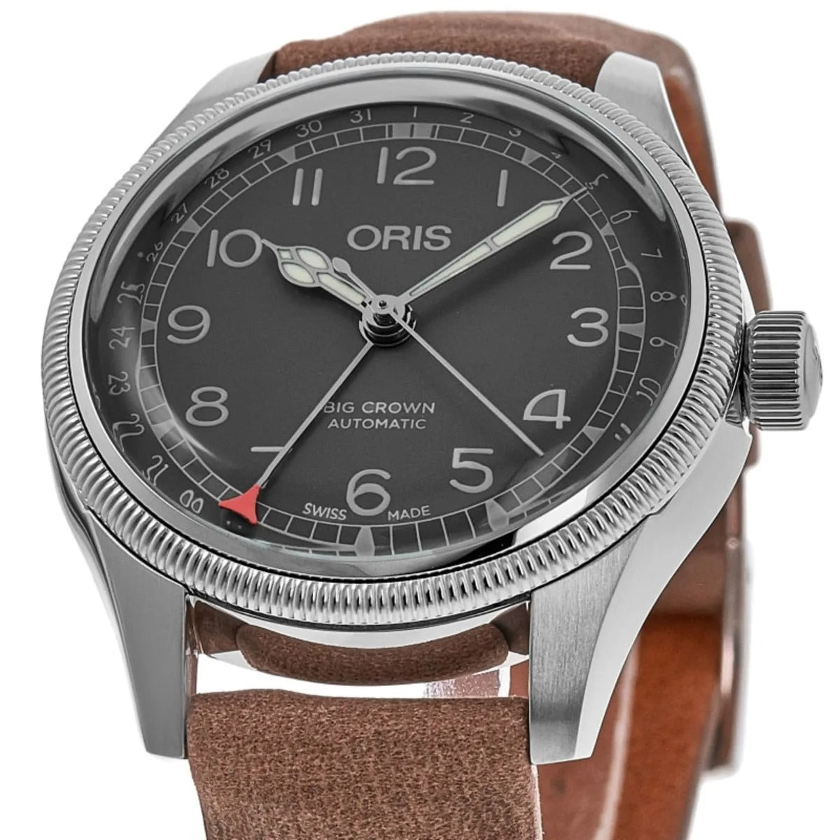 Oris Big Crown Pointer Date Automatic 36mm Black Dial Brown Leather Strap Unisex Watch