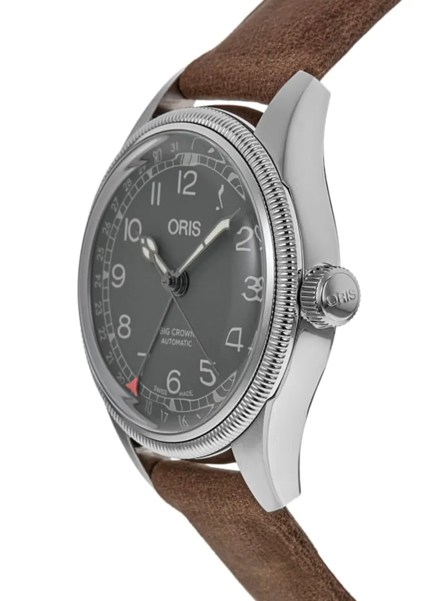 Oris Big Crown Pointer Date Automatic 36mm Black Dial Brown Leather Strap Unisex Watch