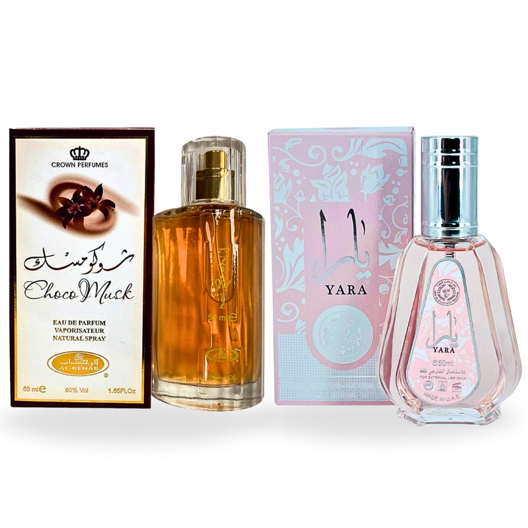 Choco Musk by Al Rehab & Yara by Ard Al Zaafaran - Eau de Parfum Sprays 50ml (1.7 oz) (Bundle)
